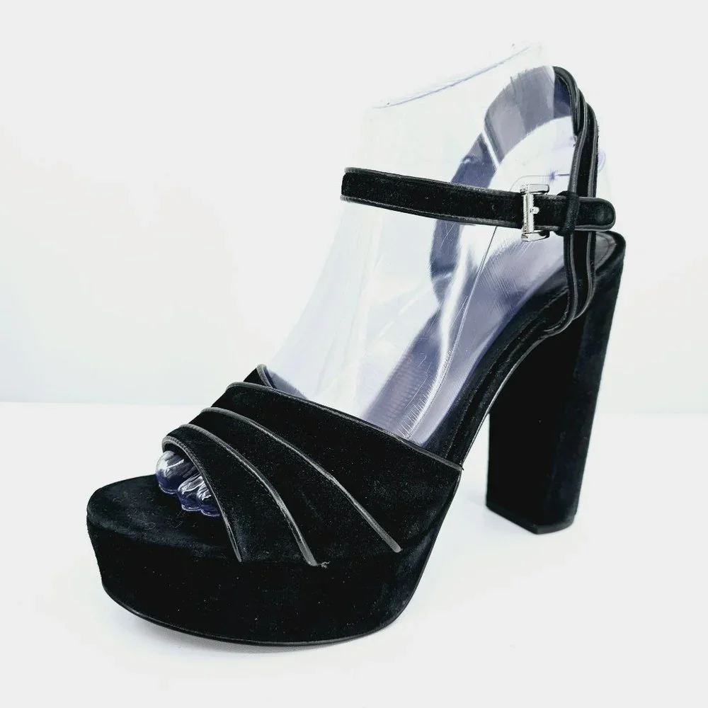 Michael Kors Platform Heels 8 M Black Suede Leather Open Toe Ankle Buckle Strap